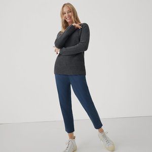 Fisherman Knit Tie Back Sweater - Charcoal Heather